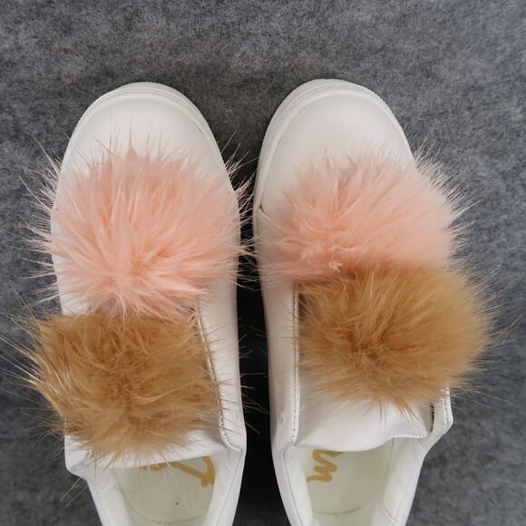 Sam Edelman Shoes Womens 8.5 Sneakers Leya Fashion Pom Pom Slip On Leather White - Picture 7 of 14